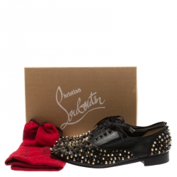 Pre Owned Christian Louboutin Black Leather Donna Spike Lace Up Oxfords Size 41