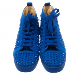 مملوكة مسبقًا Christian Louboutin Blue Suede Louis Spike High Top Sneakers Size 41.5