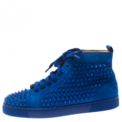 مملوكة مسبقًا Christian Louboutin Blue Suede Louis Spike High Top Sneakers Size 41.5