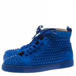 مملوكة مسبقًا Christian Louboutin Blue Suede Louis Spike High Top Sneakers Size 41.5