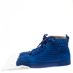 مملوكة مسبقًا Christian Louboutin Blue Suede Louis Spike High Top Sneakers Size 41.5