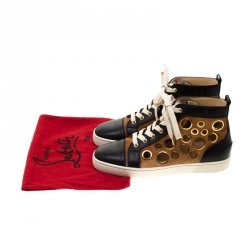 Pre Owned  Christian Louboutin Black Leather And Brown Suede Mika On Stage High Top Sneakers Size 40.5