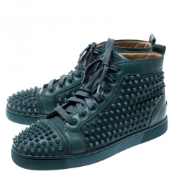 Christian Louboutin Blue Leather Louis Spike High Top Sneakers Size 41