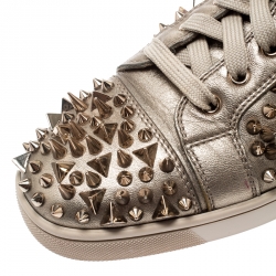 Pre Owned Christian Louboutin Metallic Gold Leather Louis Spikes Lace Up High Top Sneakers Size 41