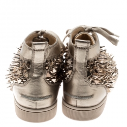 Pre Owned Christian Louboutin Metallic Gold Leather Louis Spikes Lace Up High Top Sneakers Size 41