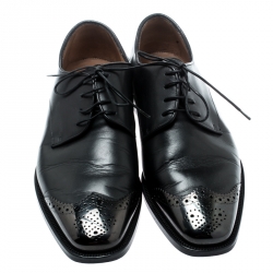 Christian Louboutin Black Leather Brogue Metal Cap Toe Derby Oxfords Size 40.5