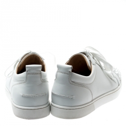 Christian Louboutin White Leather Louis Junior Spikes Sneakers Size 42