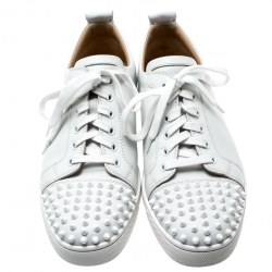 Christian Louboutin White Leather Louis Junior Spikes Sneakers Size 42