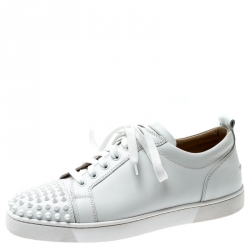 Christian Louboutin White Leather Louis Junior Spikes Sneakers Size 42