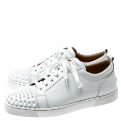 Christian Louboutin White Leather Louis Junior Spikes Sneakers Size 42