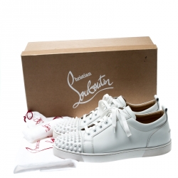 Christian Louboutin White Leather Louis Junior Spikes Sneakers Size 42