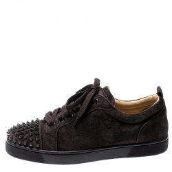 Pre Owned حذاء رياضي كريستيان لوبوتان سبايكز لوي جونيور جلد لامع سويدي بني مقاس 41