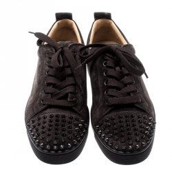 Pre Owned حذاء رياضي كريستيان لوبوتان سبايكز لوي جونيور جلد لامع سويدي بني مقاس 41