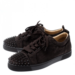 Pre Owned حذاء رياضي كريستيان لوبوتان سبايكز لوي جونيور جلد لامع سويدي بني مقاس 41