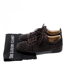 Pre Owned حذاء رياضي كريستيان لوبوتان سبايكز لوي جونيور جلد لامع سويدي بني مقاس 41