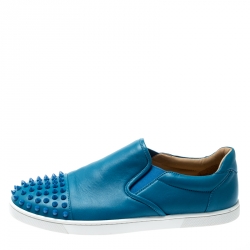 مملوكة مسبقًا Christian Louboutin Blue Spike Leather Skate Slip On Sneakers Size 41