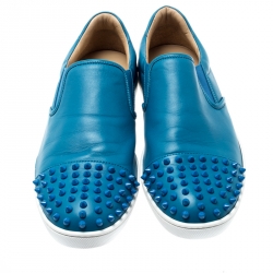 مملوكة مسبقًا Christian Louboutin Blue Spike Leather Skate Slip On Sneakers Size 41