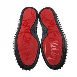 Pre Owned Christian Louboutin Black Leather Spike Pik Boat Slip On Sneakers Size 42.5