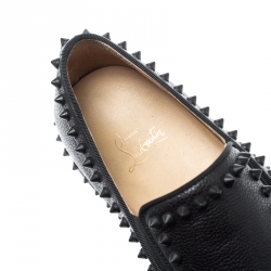 Pre Owned Christian Louboutin Black Leather Spike Pik Boat Slip On Sneakers Size 42.5