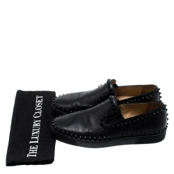 Pre Owned Christian Louboutin Black Leather Spike Pik Boat Slip On Sneakers Size 42.5