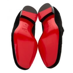Pre Owned Christian Louboutin Black Pony Hair Loafers Size 42