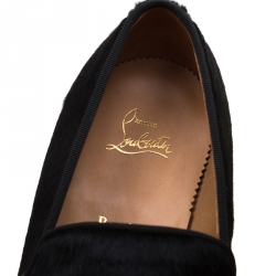 Pre Owned Christian Louboutin Black Pony Hair Loafers Size 42