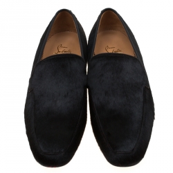 Pre Owned Christian Louboutin Black Pony Hair Loafers Size 42