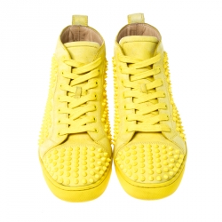 Pre Owned حذاء رياضي كريستيان لوبوتان لوي جلد اصفر  رقبة مرتفعة تفاصيل مدببة مقاس 41