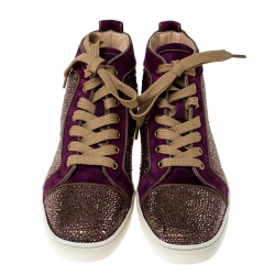 Pre Owned Christian Louboutin Purple Suede Strass Louis High Top Sneakers Size 40