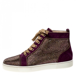 Pre Owned Christian Louboutin Purple Suede Strass Louis High Top Sneakers Size 40