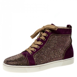 Pre Owned Christian Louboutin Purple Suede Strass Louis High Top Sneakers Size 40