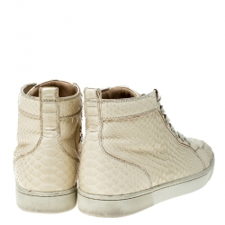 Christian Louboutin White Python Leather Rantus High Top Sneakers Size 41.5