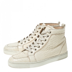 Christian Louboutin White Python Leather Rantus High Top Sneakers Size 41.5