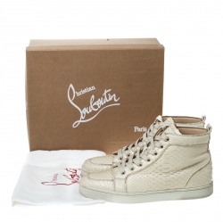 Christian Louboutin White Python Leather Rantus High Top Sneakers Size 41.5
