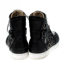 Pre Owned Christian Louboutin Black Leather Alfibully High Top Lace Up Sneakers Size 42