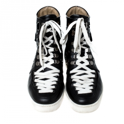 Pre Owned Christian Louboutin Black Leather Alfibully High Top Lace Up Sneakers Size 42