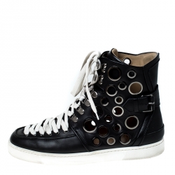 Pre Owned Christian Louboutin Black Leather Alfibully High Top Lace Up Sneakers Size 42