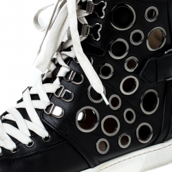 Pre Owned Christian Louboutin Black Leather Alfibully High Top Lace Up Sneakers Size 42