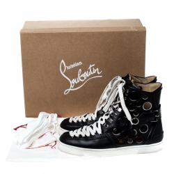 Pre Owned Christian Louboutin Black Leather Alfibully High Top Lace Up Sneakers Size 42