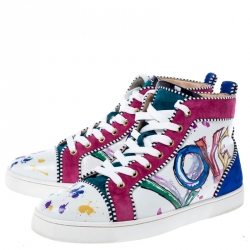 Christian Louboutin Multicolor Leather and Suede Love High Sneakers Size 42