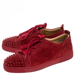 Pre Owned Christian Louboutin Red Suede Trainers Spikes Sneakers Size 42.5