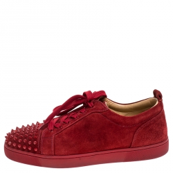 Pre Owned Christian Louboutin Red Suede Trainers Spikes Sneakers Size 42.5