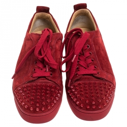 Pre Owned Christian Louboutin Red Suede Trainers Spikes Sneakers Size 42.5