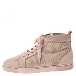 Pre Owned Christian Louboutin Beige Suede High Top Lace Up Sneakers Size 45