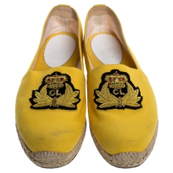 Pre Owned Christian Louboutin Yellow Canvas Nanou Creast Espadrilles Size 40