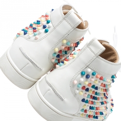 Pre Owned Christian Louboutin White Leather Multicolor Louis Spikes Lace Up High Top Sneakers Size 40.5