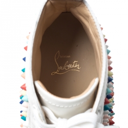 Pre Owned Christian Louboutin White Leather Multicolor Louis Spikes Lace Up High Top Sneakers Size 40.5