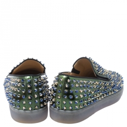 Christian Louboutin Blue/Green Patent Leather Dandelion Spikes Loafers Size 41