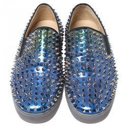 Christian Louboutin Blue/Green Patent Leather Dandelion Spikes Loafers Size 41