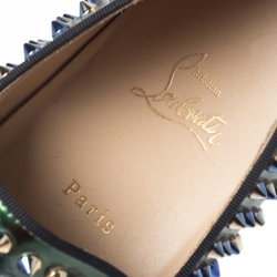 Christian Louboutin Blue/Green Patent Leather Dandelion Spikes Loafers Size 41